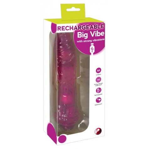 Розовый вибромассажер Rechargeable Big Vibe - 25,5 см.