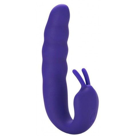 Фиолетовый вибратор Ribbed Dual Stimulator with Rolling Ball - 17 см.